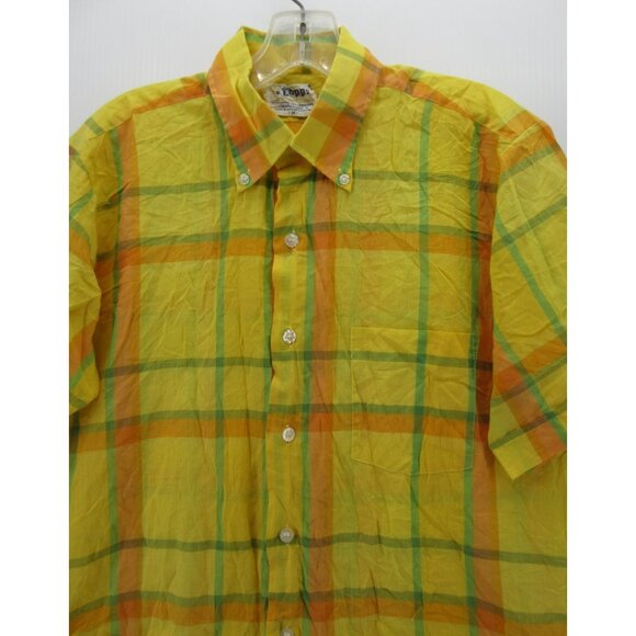 VINTAGE Topps Shirt Medium Sanforized 60s 70s Mod Button Up Plaid * - Picture 2 of 10